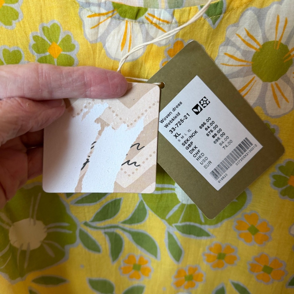 Gudrun Sjoden Yellow Floral Organic Cotton Tiered Midi Dress XL New 33-725-21 - Picture 4 of 11